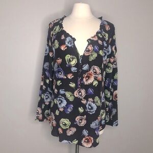Rebecca Taylor women’s oversized black silk floral ruffle collar top, size 2